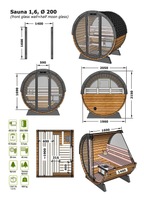 2–4 Person Thermowood Barrel Sauna with Full Glass Front
