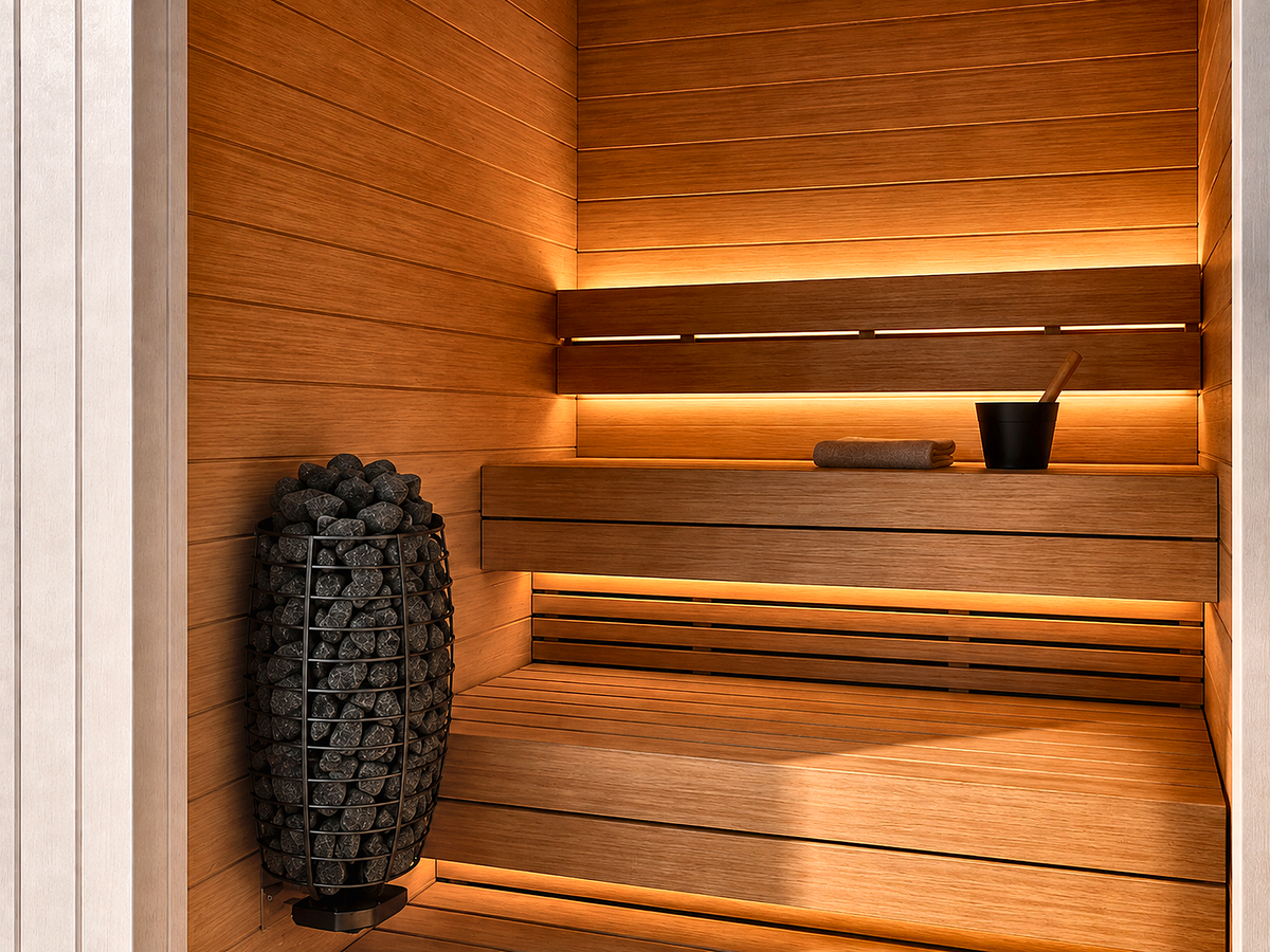 Compact Outdoor Sauna with Integrated Shower