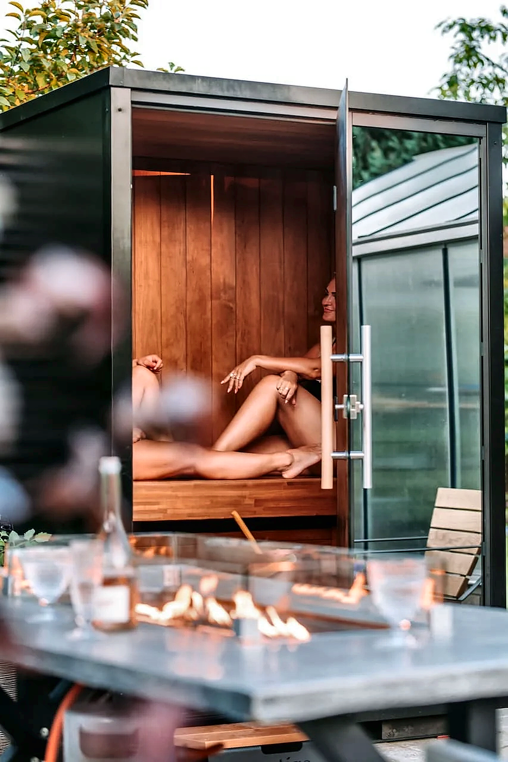 2 Person Compact Outdoor Sauna with Mirror-Glass Facade