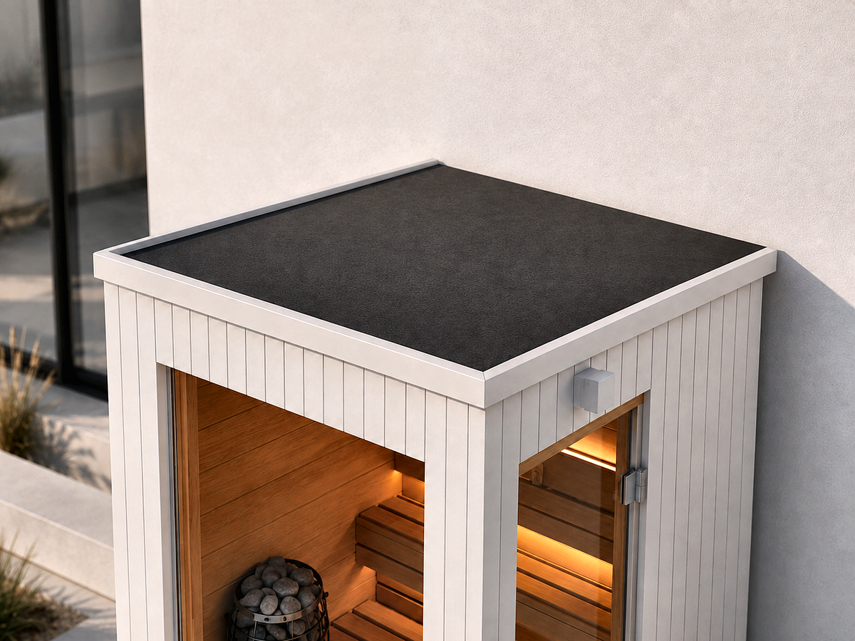 Compact Outdoor Sauna with Integrated Shower