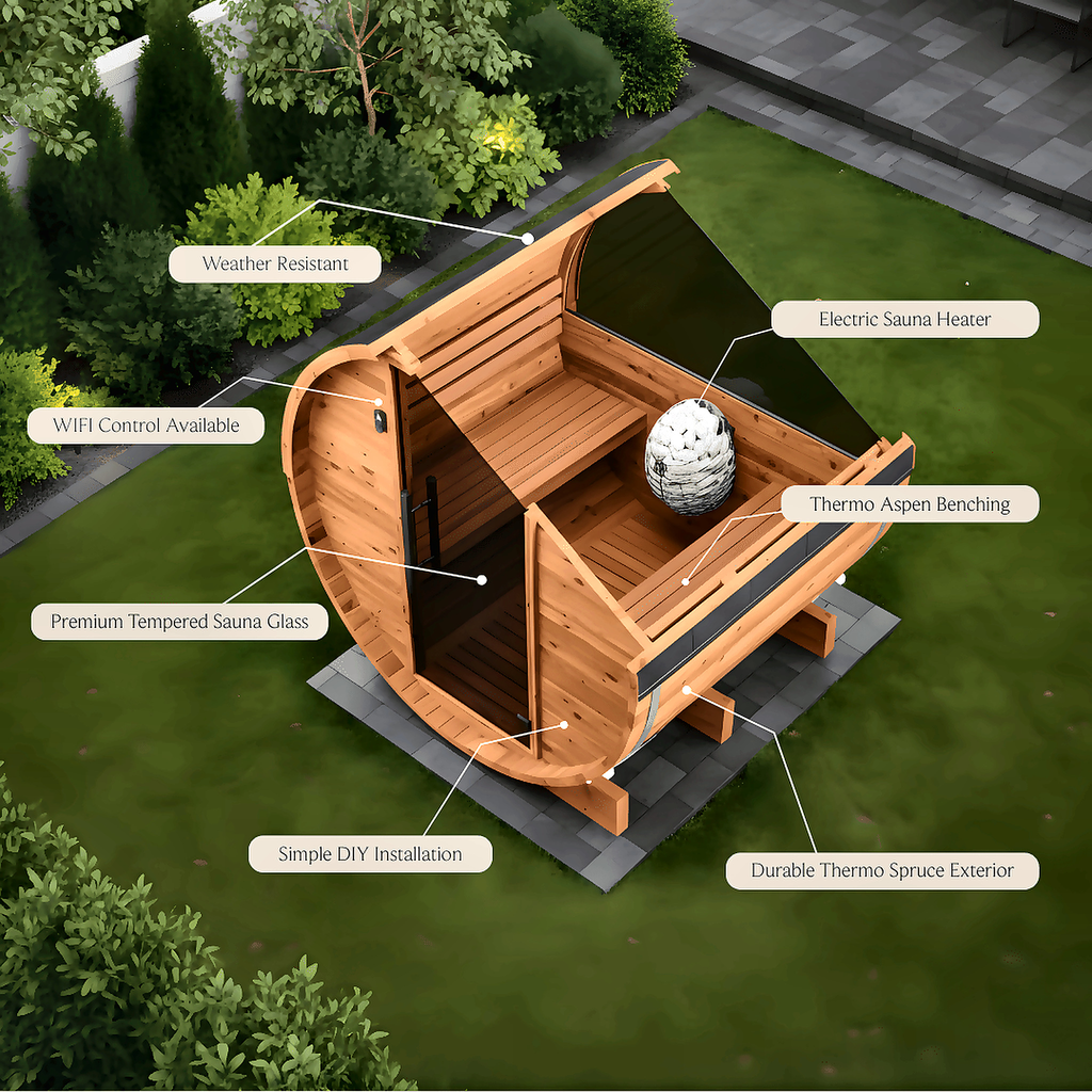 Compact Barrel Sauna by Cartvora — 2 Person Outdoor Sauna