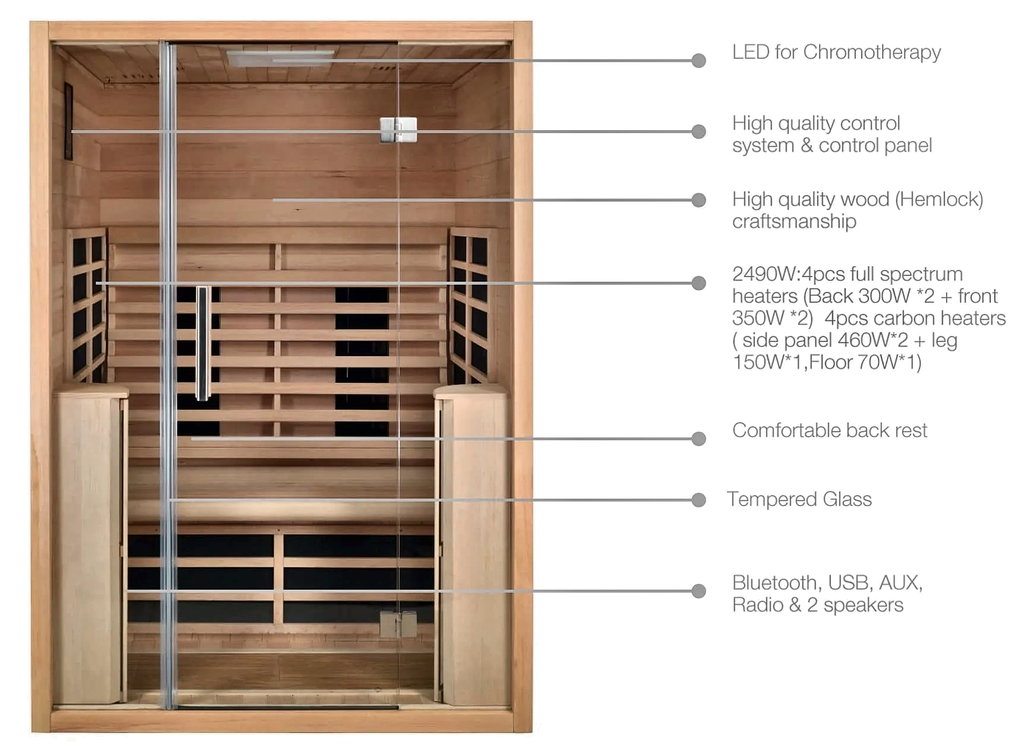 2 Person Full Spectrum Infrared Sauna with Chromotherapy