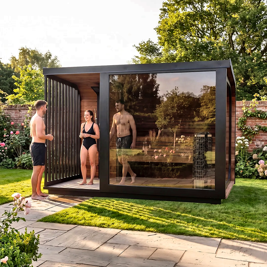Large Outdoor Sauna with Built-In Shower