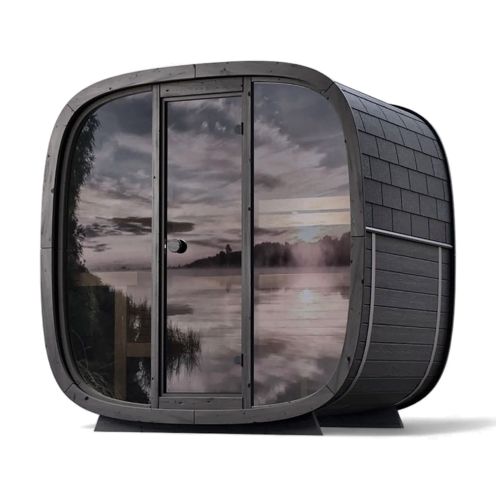 4 Person Black Cube Outdoor Sauna with Wi-Fi Heater Control