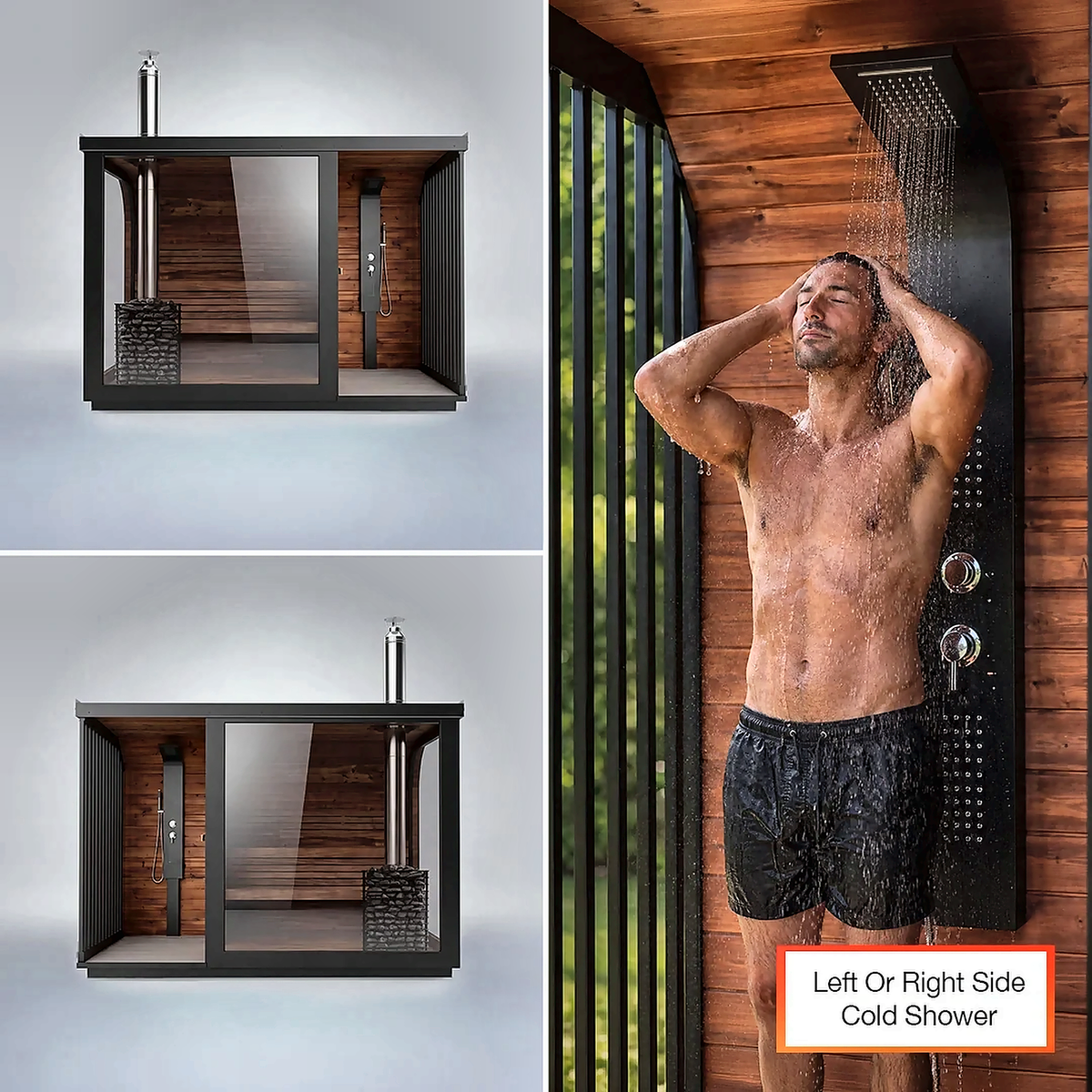 Large Outdoor Sauna with Built-In Shower