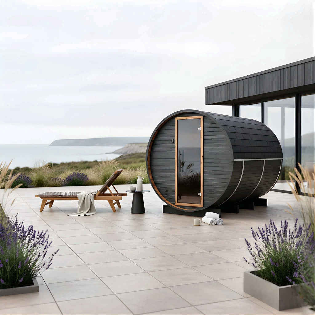 6–8 Person Large Thermowood Barrel Sauna with Window