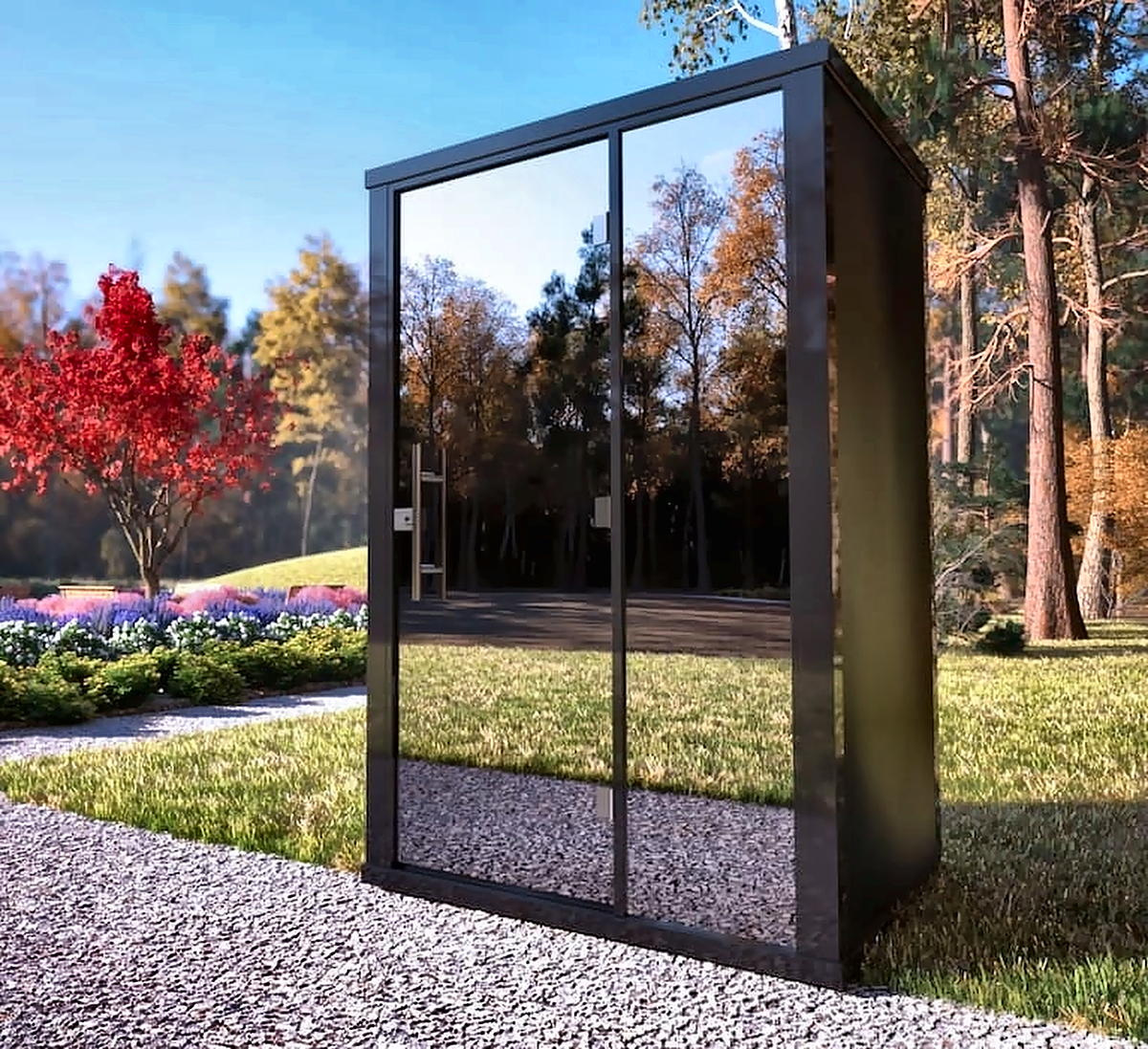 2 Person Compact Outdoor Sauna with Mirror-Glass Facade