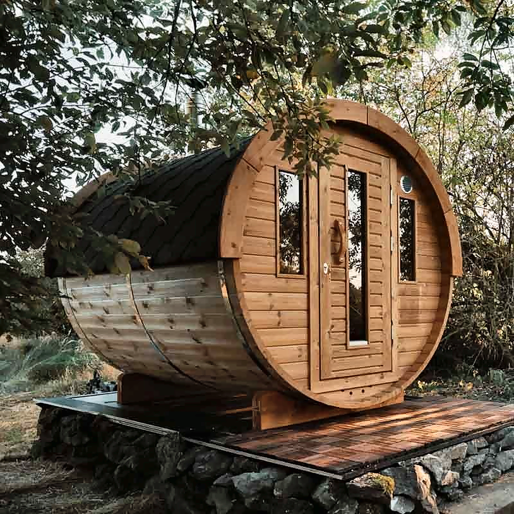 6–8 Person Outdoor Barrel Sauna with Flexible Heating Options