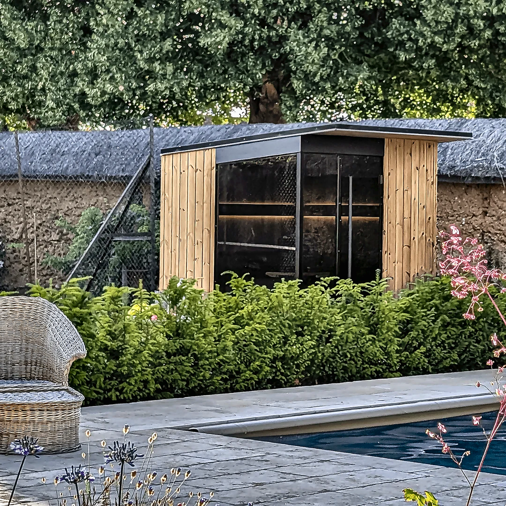5–6 Person Modern CLT Outdoor Sauna with L-Shaped Benches