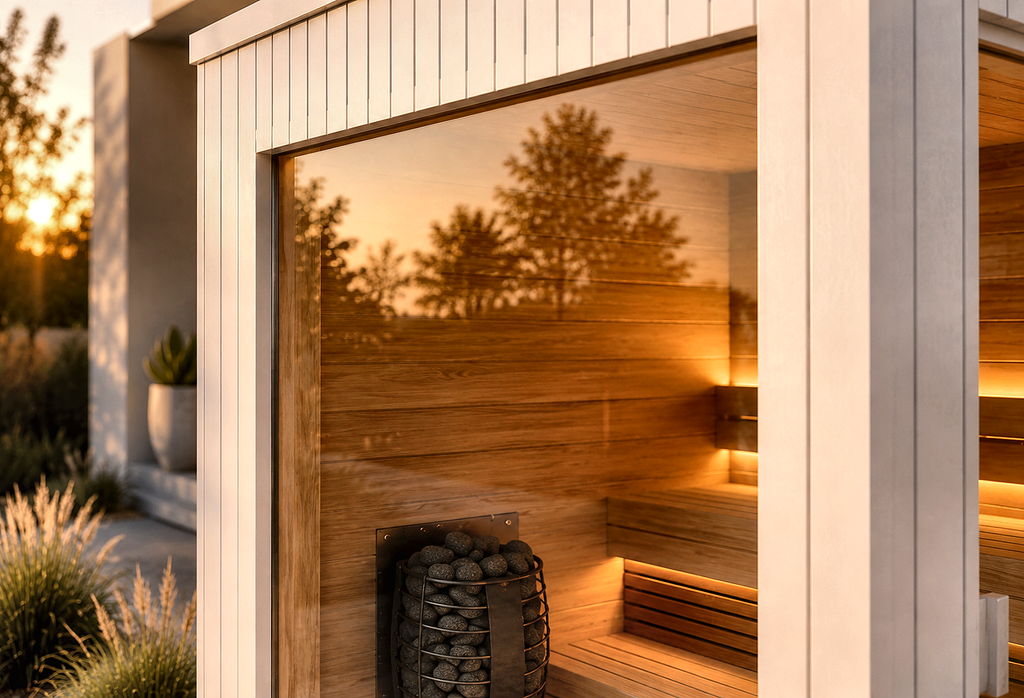 Compact Outdoor Sauna with Integrated Shower