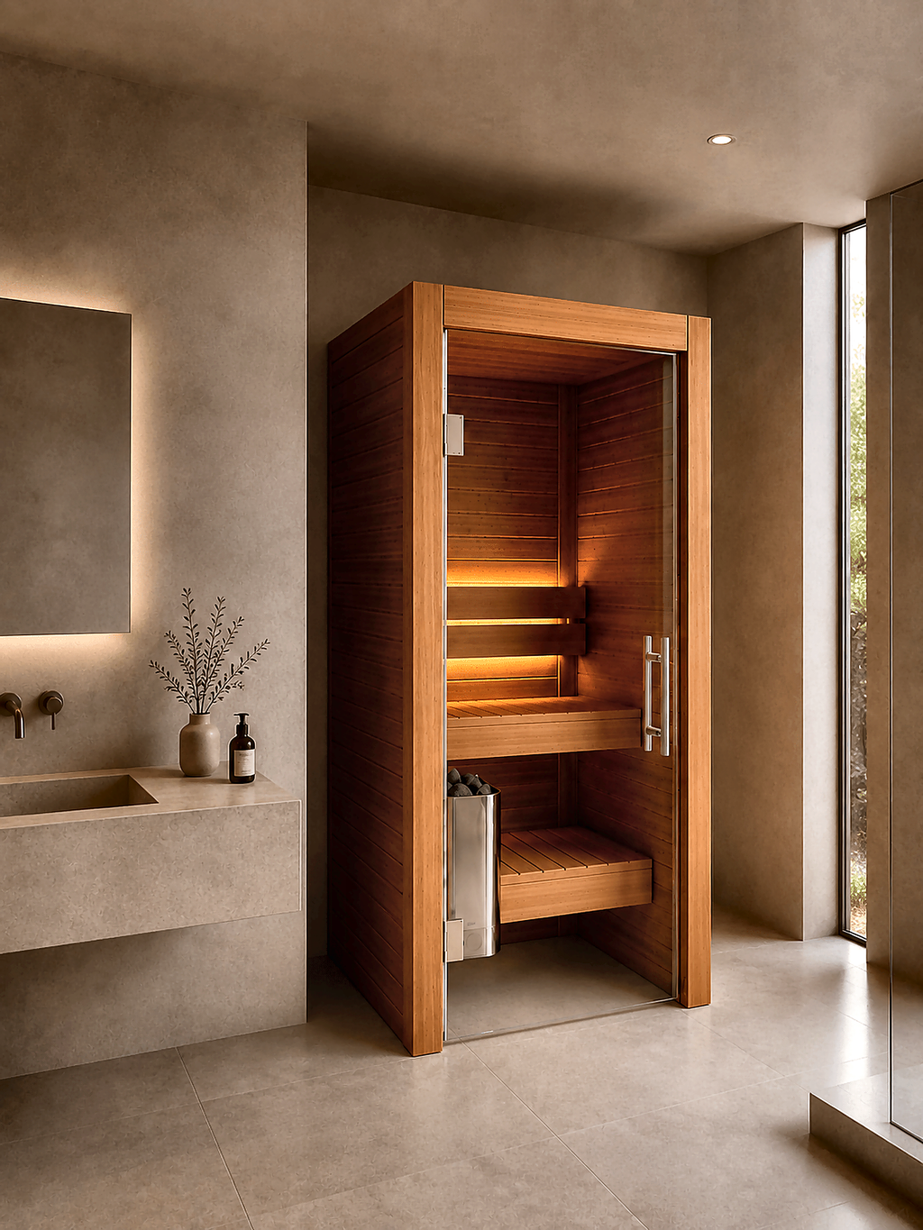 Compact Indoor Traditional Sauna with Thermo Pine Walls