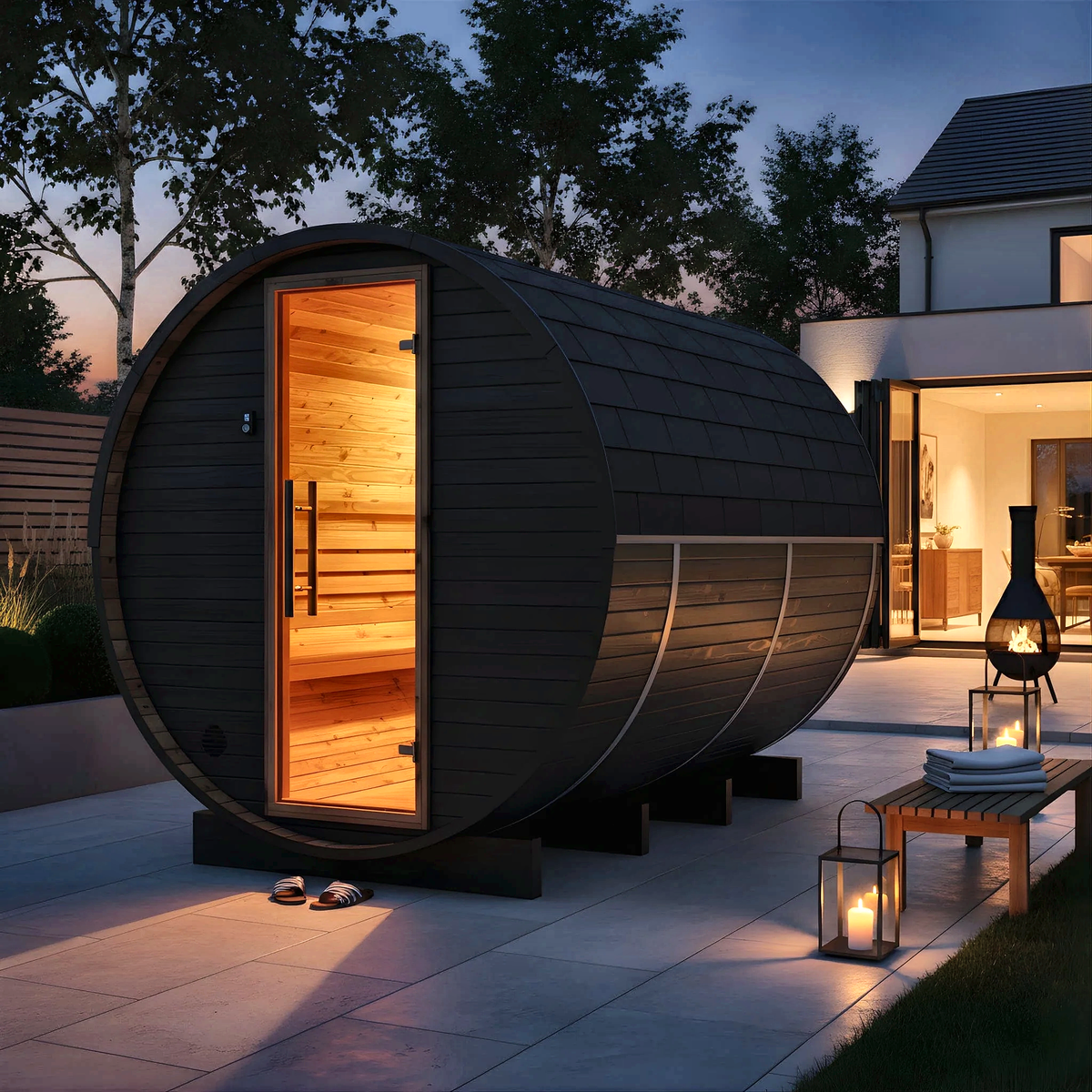 6–8 Person Large Thermowood Barrel Sauna with Window