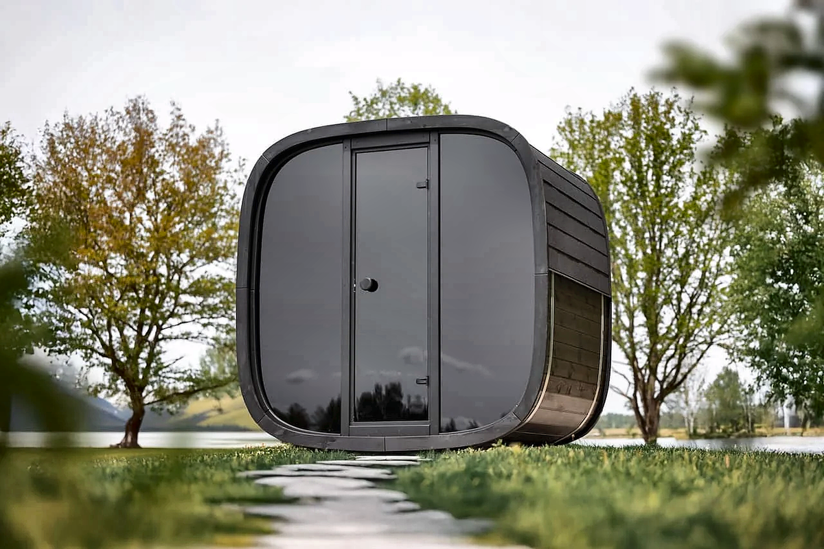 4 Person Black Cube Outdoor Sauna with Wi-Fi Heater Control
