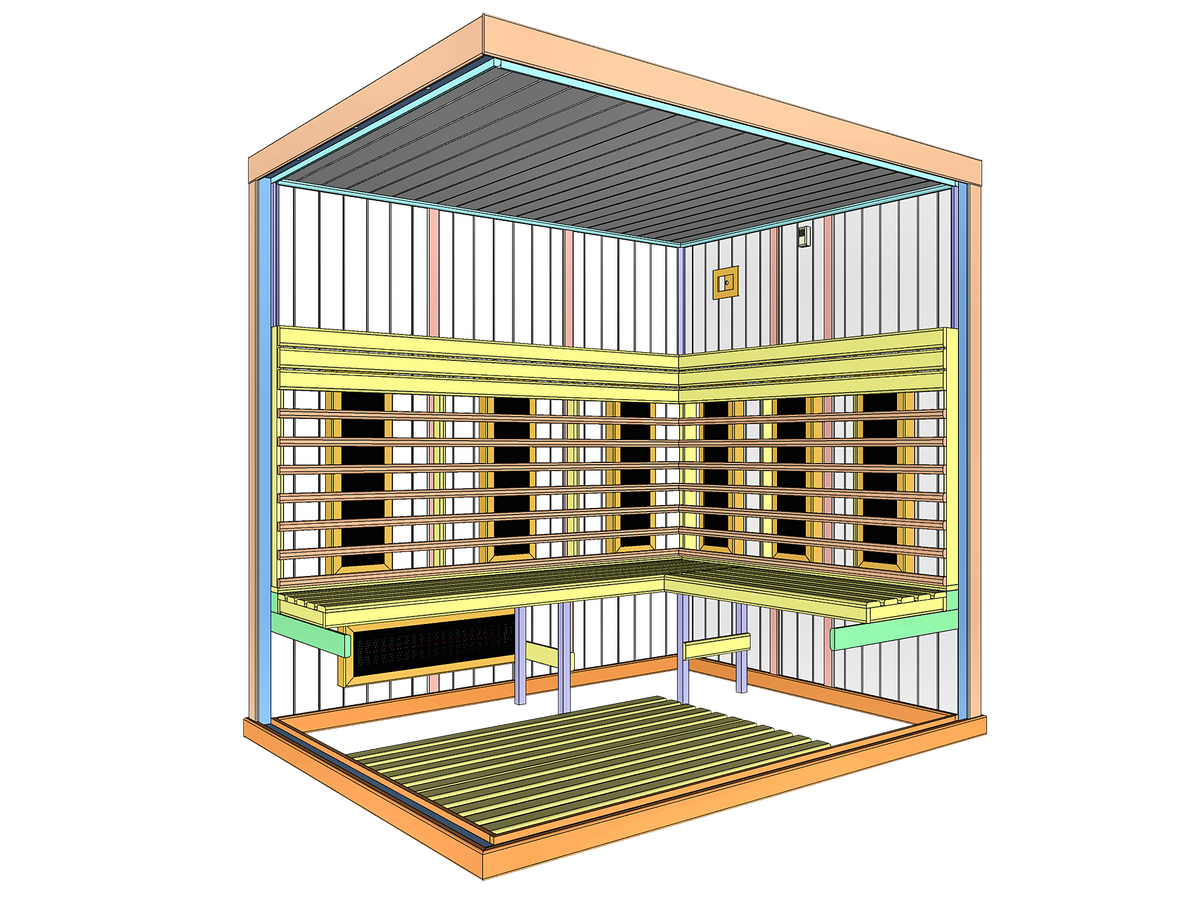 4 Person Indoor Infrared Sauna with  L-shaped Benches