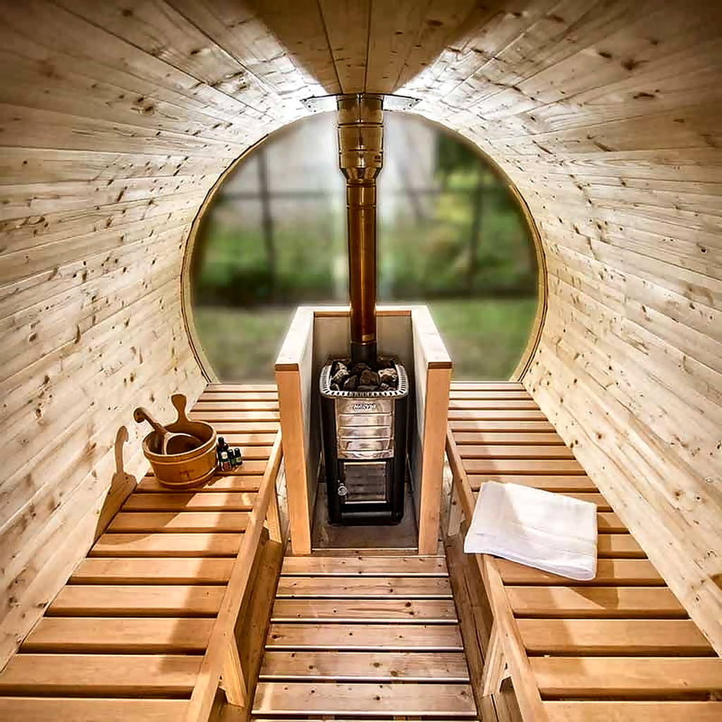 6–8 Person Outdoor Barrel Sauna with Flexible Heating Options