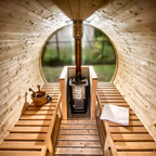 6–8 Person Outdoor Barrel Sauna with Flexible Heating Options