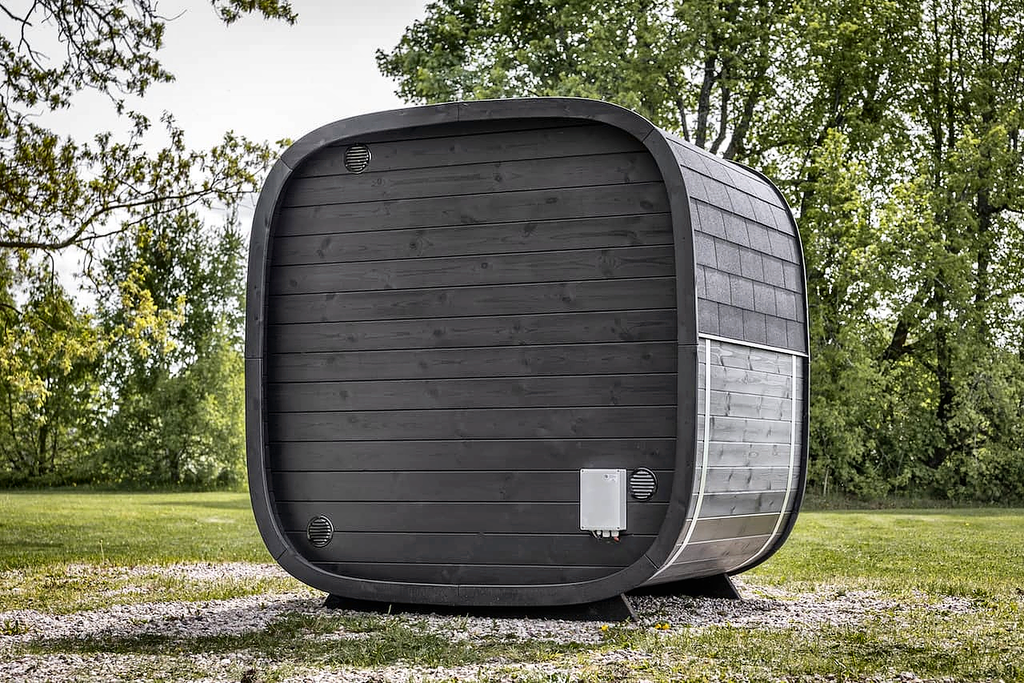 4 Person Black Cube Outdoor Sauna with Wi-Fi Heater Control