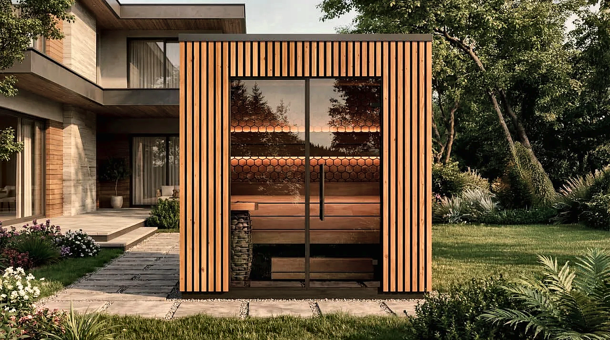 3–4 Person Compact Outdoor Sauna with Panoramic Glazing