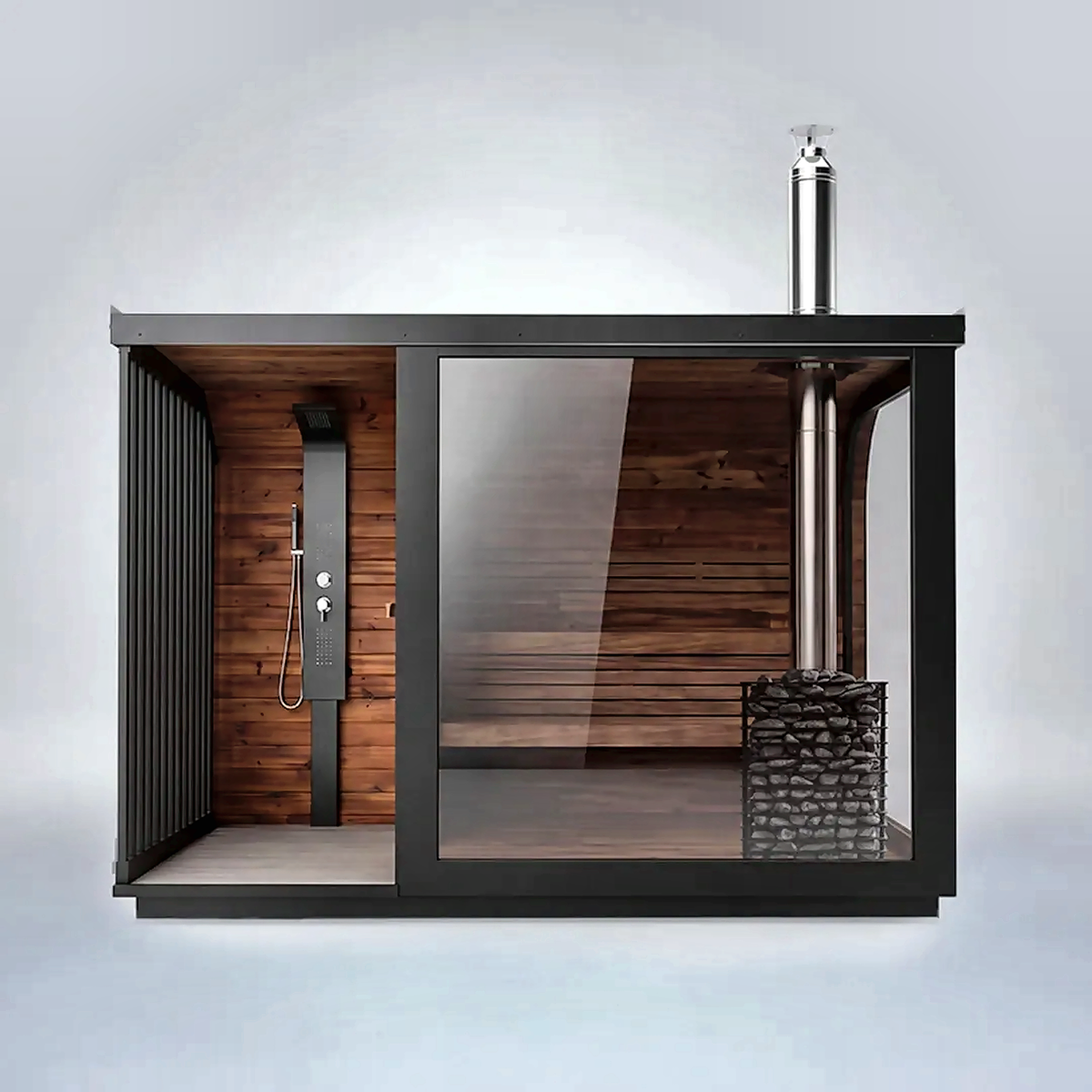 Large Outdoor Sauna with Built-In Shower