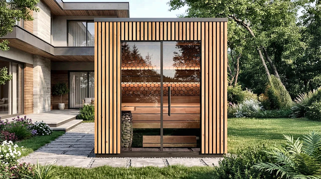 3–4 Person Compact Outdoor Sauna with Panoramic Glazing