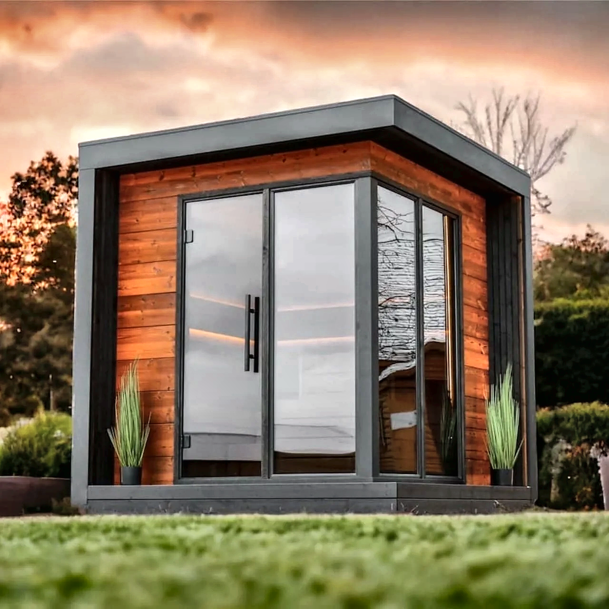 4 Person Premium Corner Outdoor Sauna with Thermo Wood