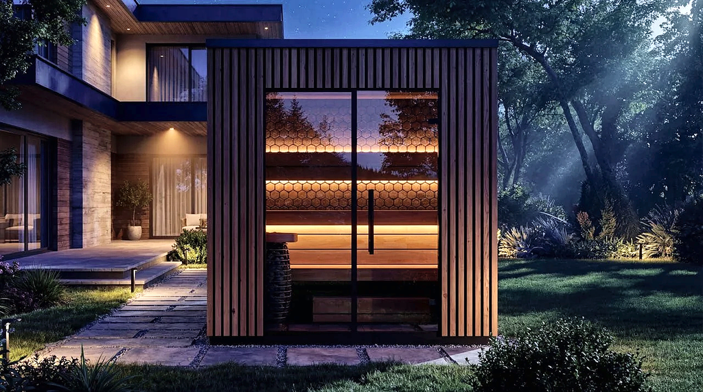 3–4 Person Compact Outdoor Sauna with Panoramic Glazing
