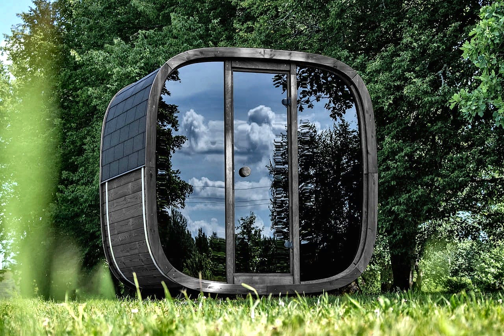 4 Person Black Cube Outdoor Sauna with Wi-Fi Heater Control