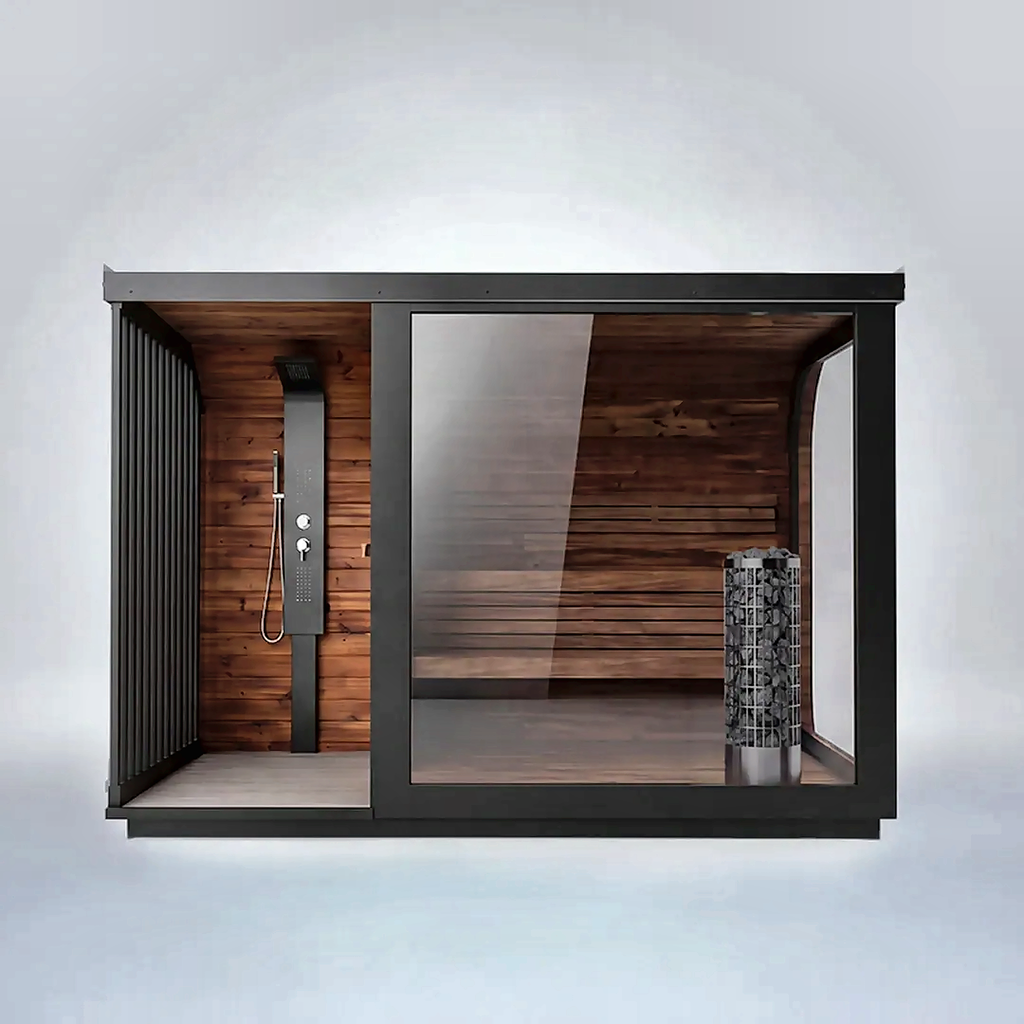 Large Outdoor Sauna with Built-In Shower