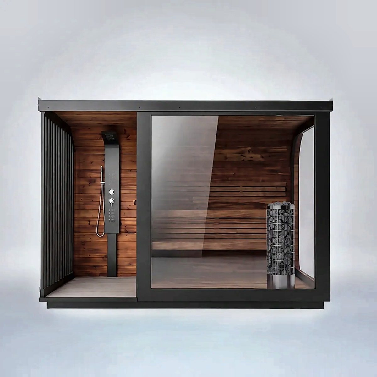 Large Outdoor Sauna with Built-In Shower