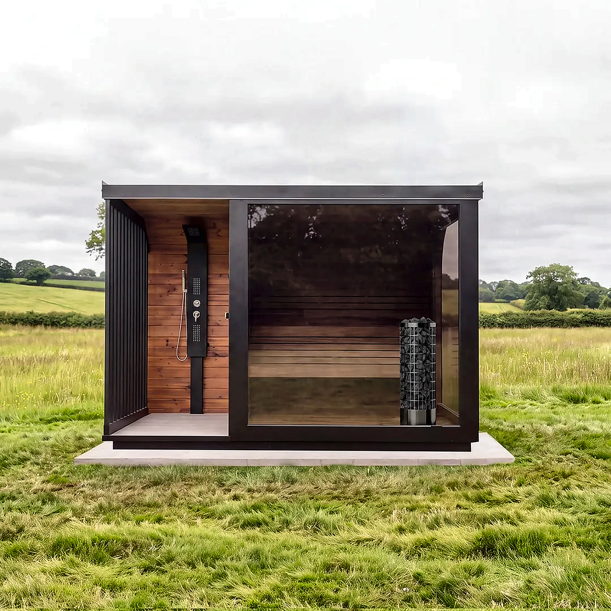 Large Outdoor Sauna with Built-In Shower