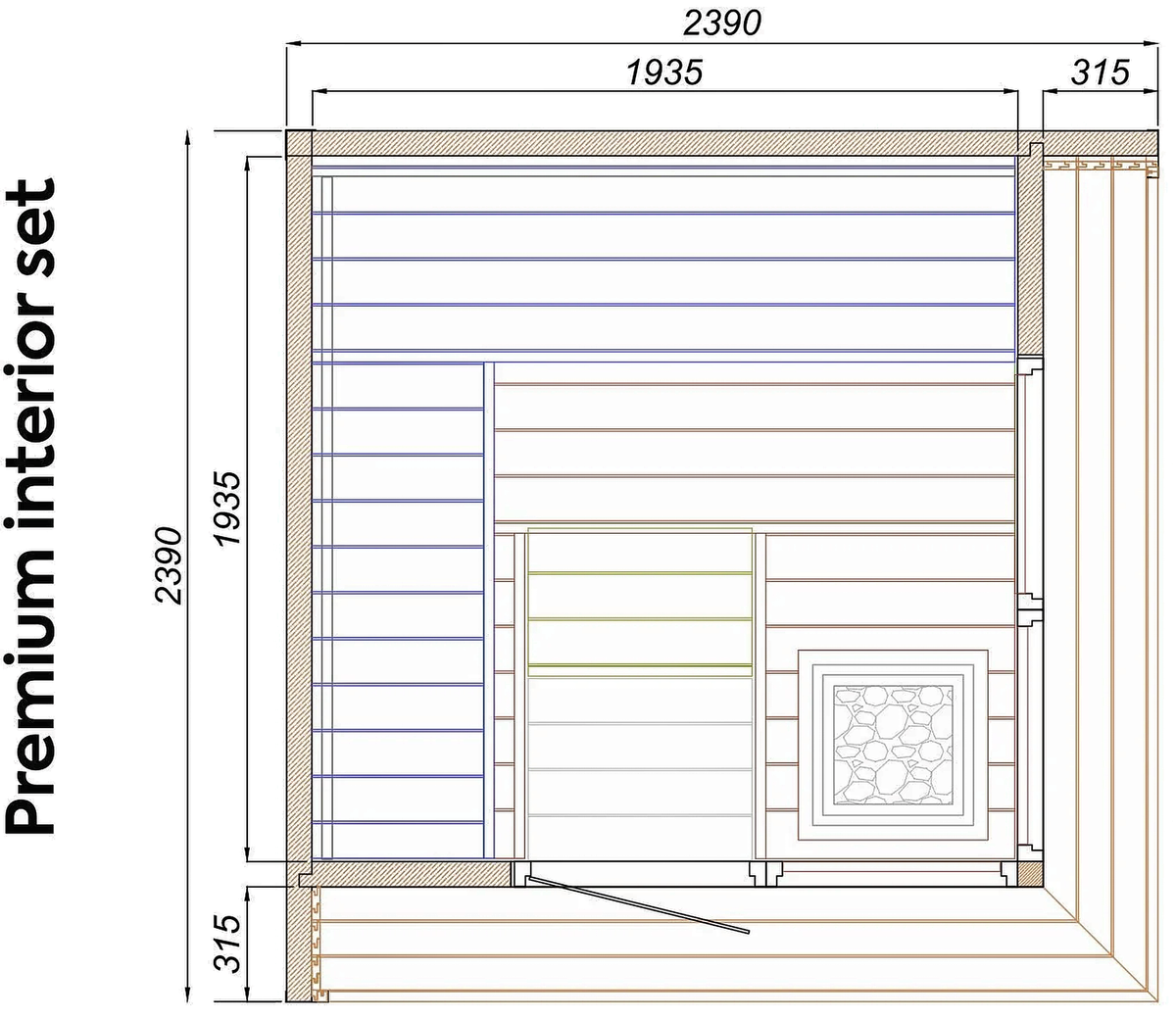 4 Person Premium Corner Outdoor Sauna with Thermo Wood