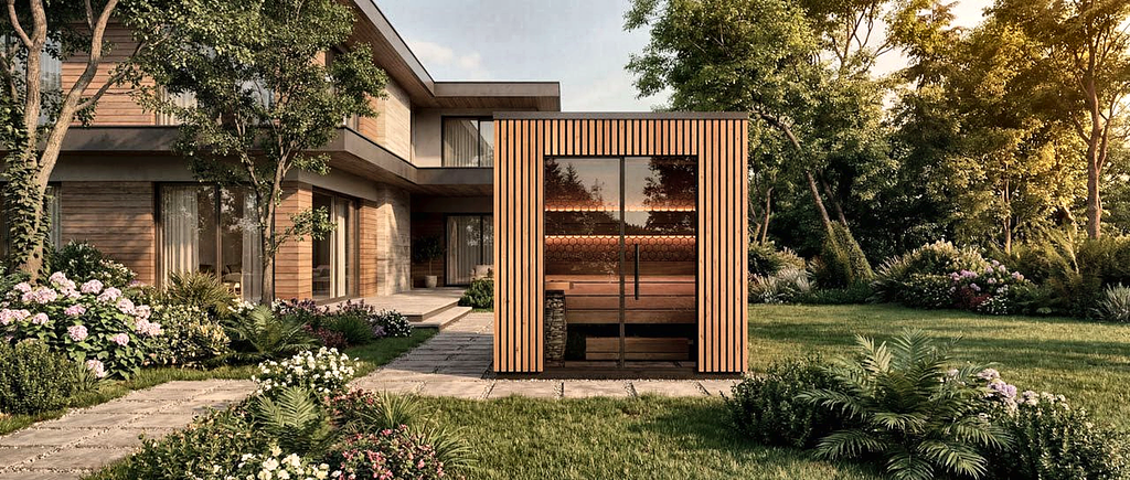 3–4 Person Compact Outdoor Sauna with Panoramic Glazing