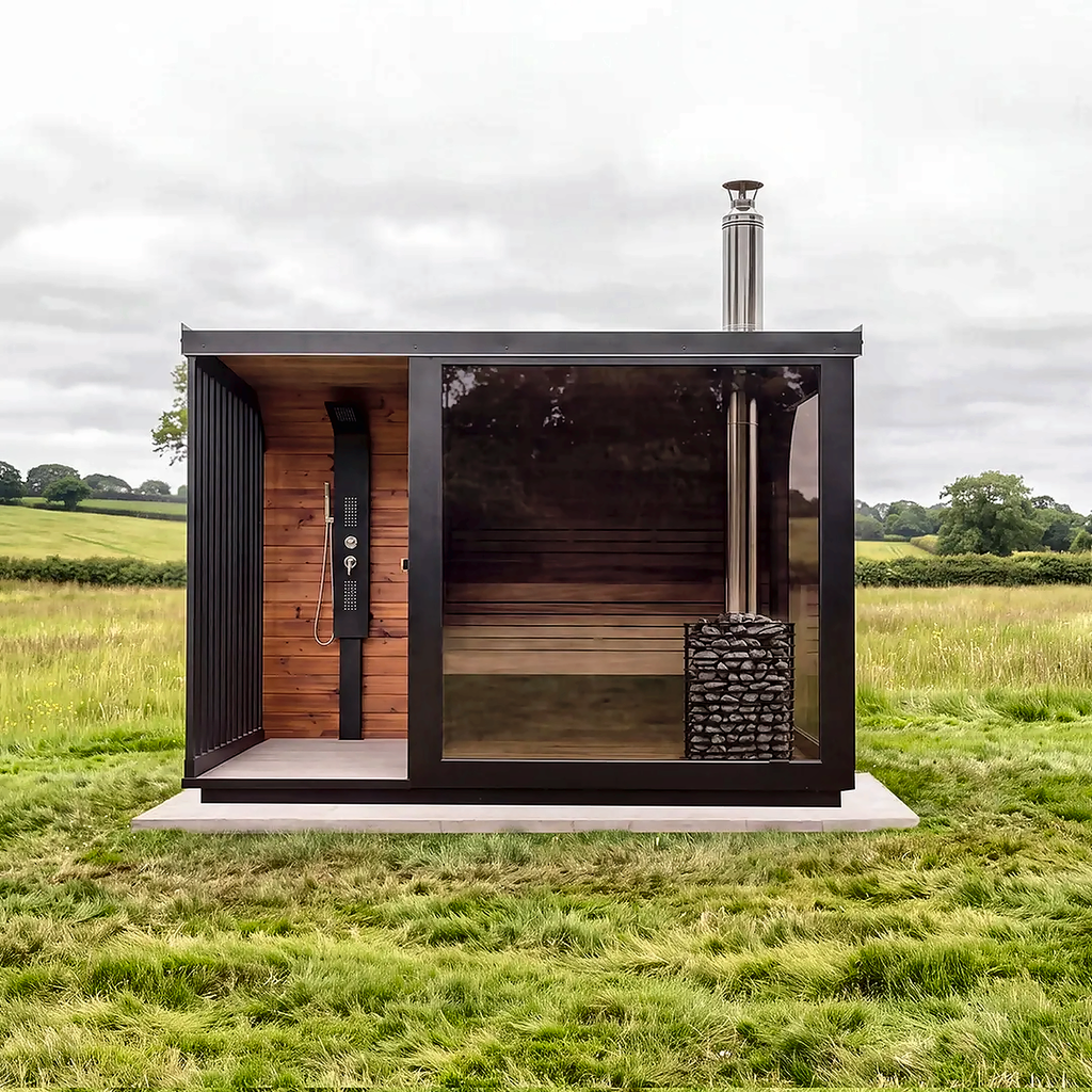 Large Outdoor Sauna with Built-In Shower