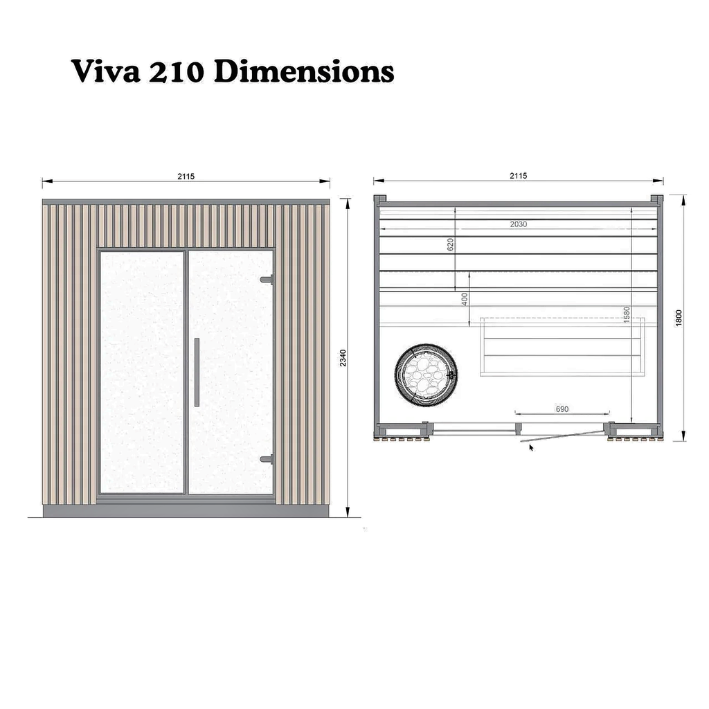 3–4 Person Compact Outdoor Sauna with Panoramic Glazing