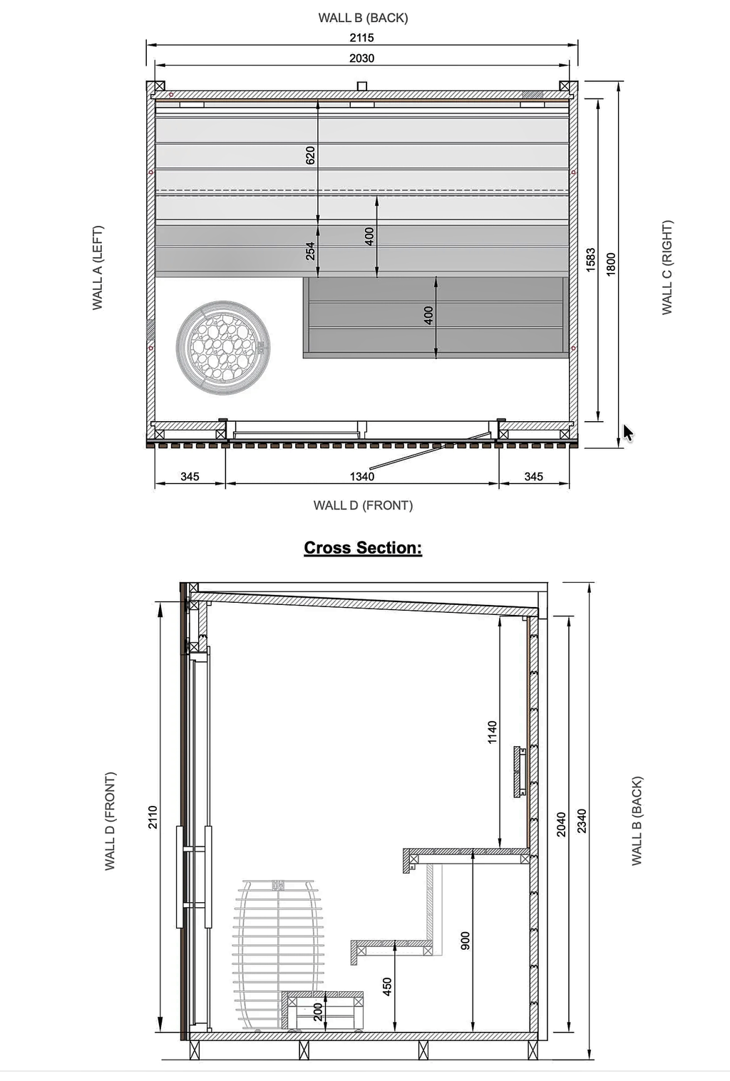 3–4 Person Compact Outdoor Sauna with Panoramic Glazing