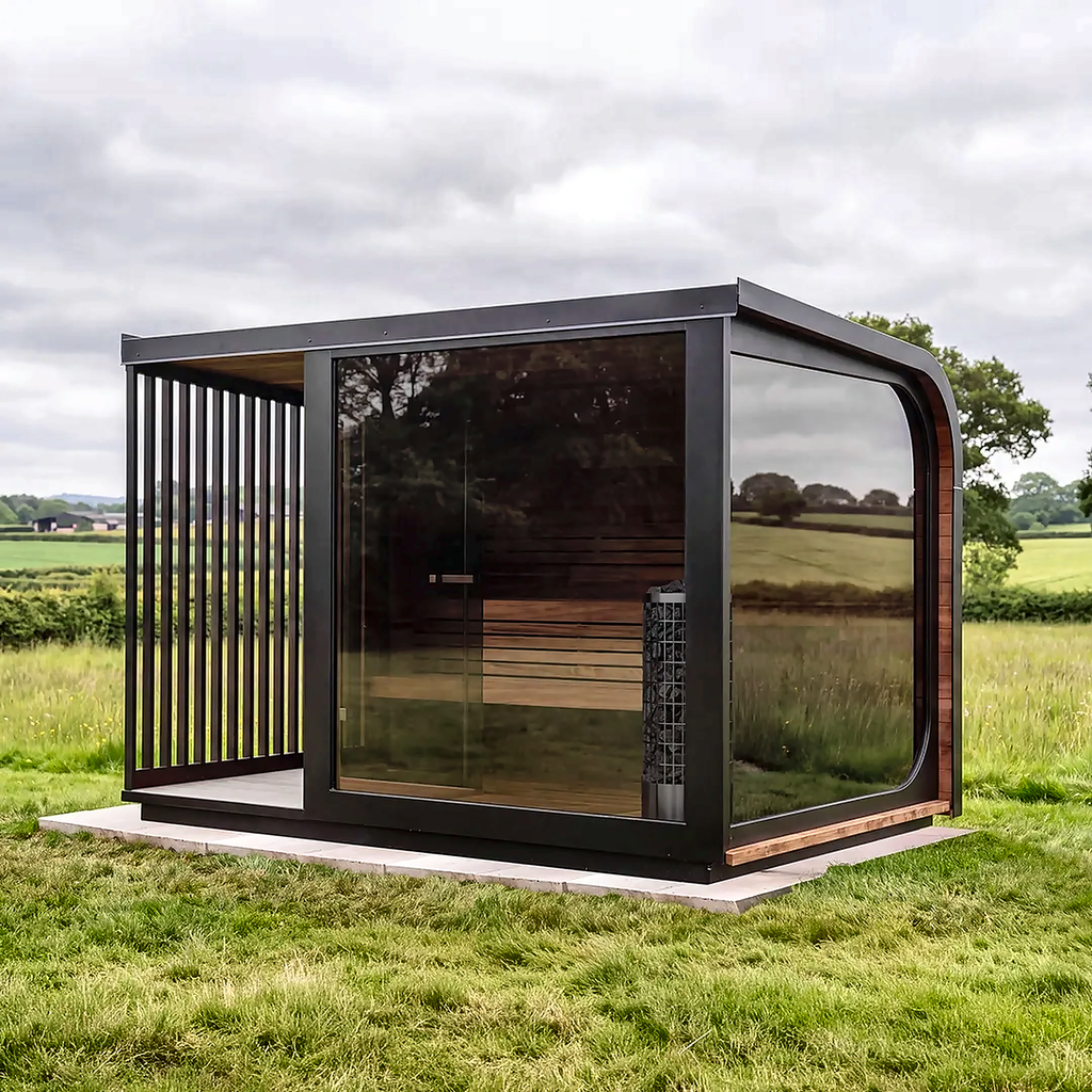 Large Outdoor Sauna with Built-In Shower