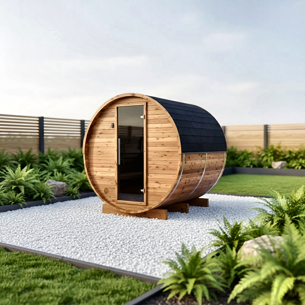 2–4 Person Compact Thermowood Barrel Sauna with Window