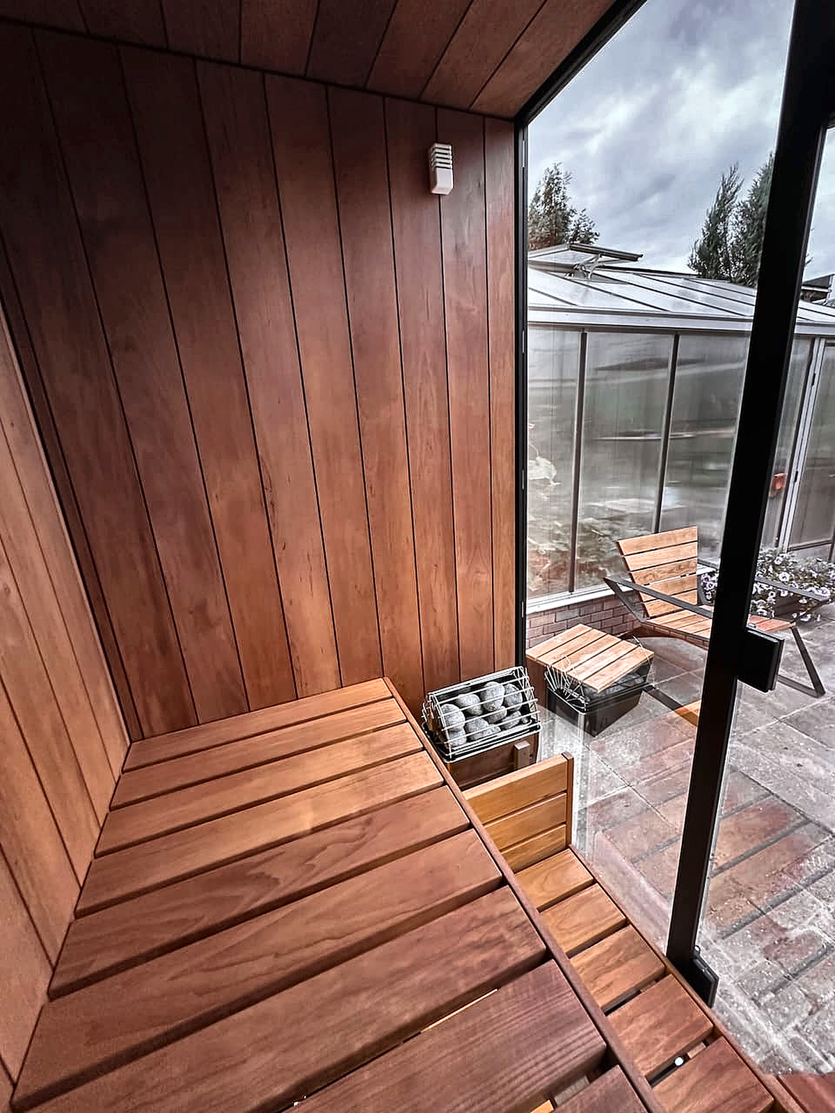 2 Person Compact Outdoor Sauna with Mirror-Glass Facade