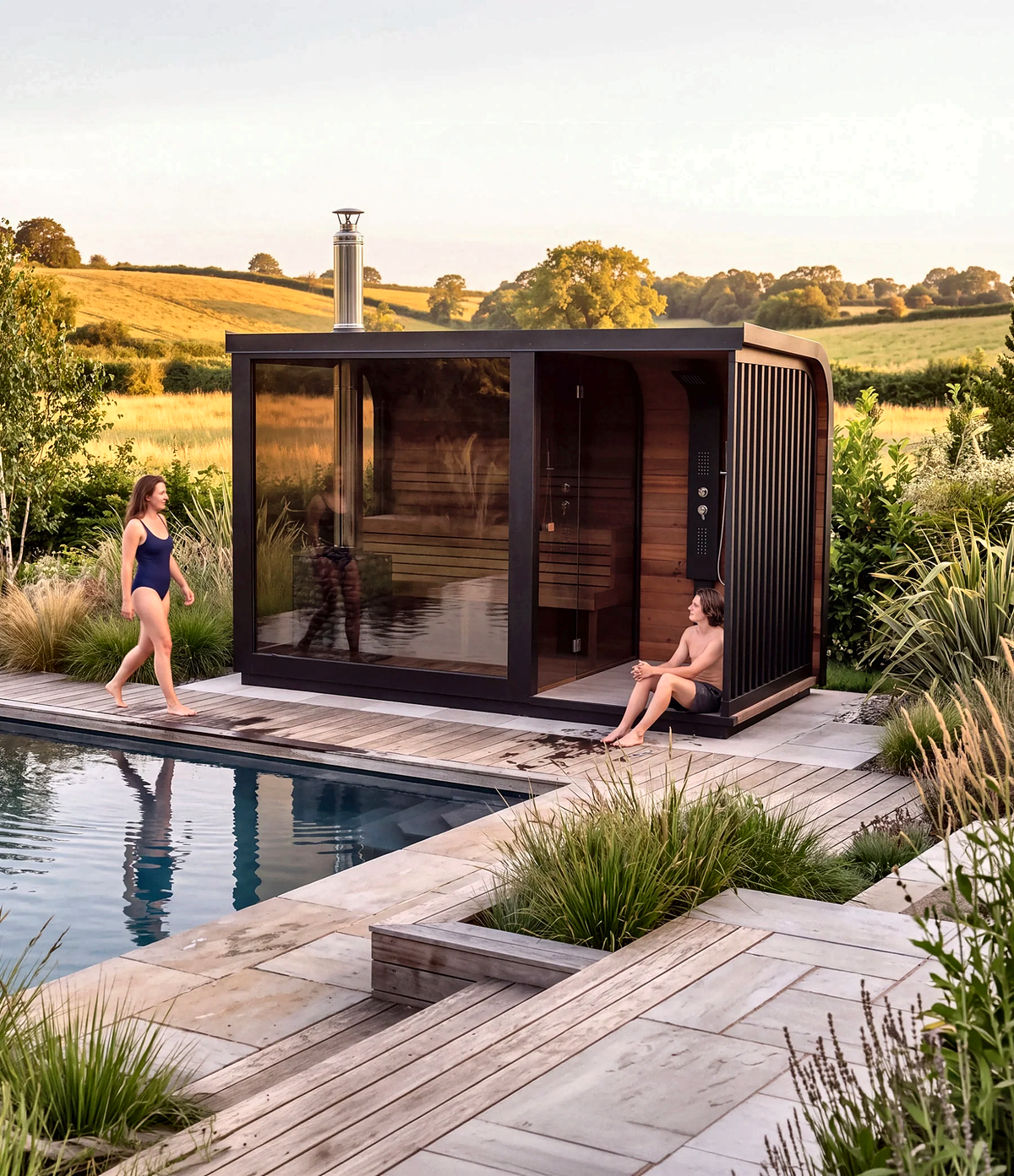 Large Outdoor Sauna with Built-In Shower