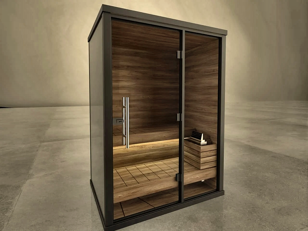 2 Person Compact Outdoor Sauna with Mirror-Glass Facade
