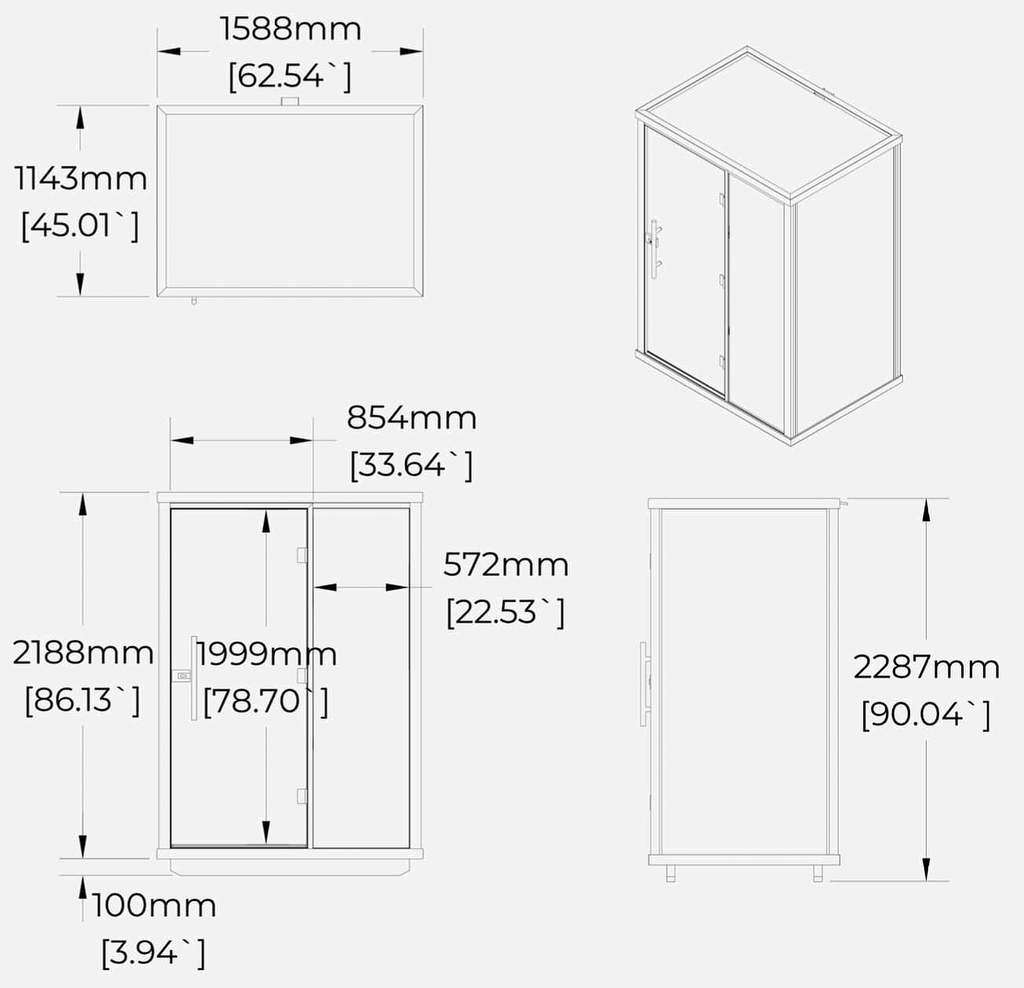 2 Person Compact Outdoor Sauna with Mirror-Glass Facade