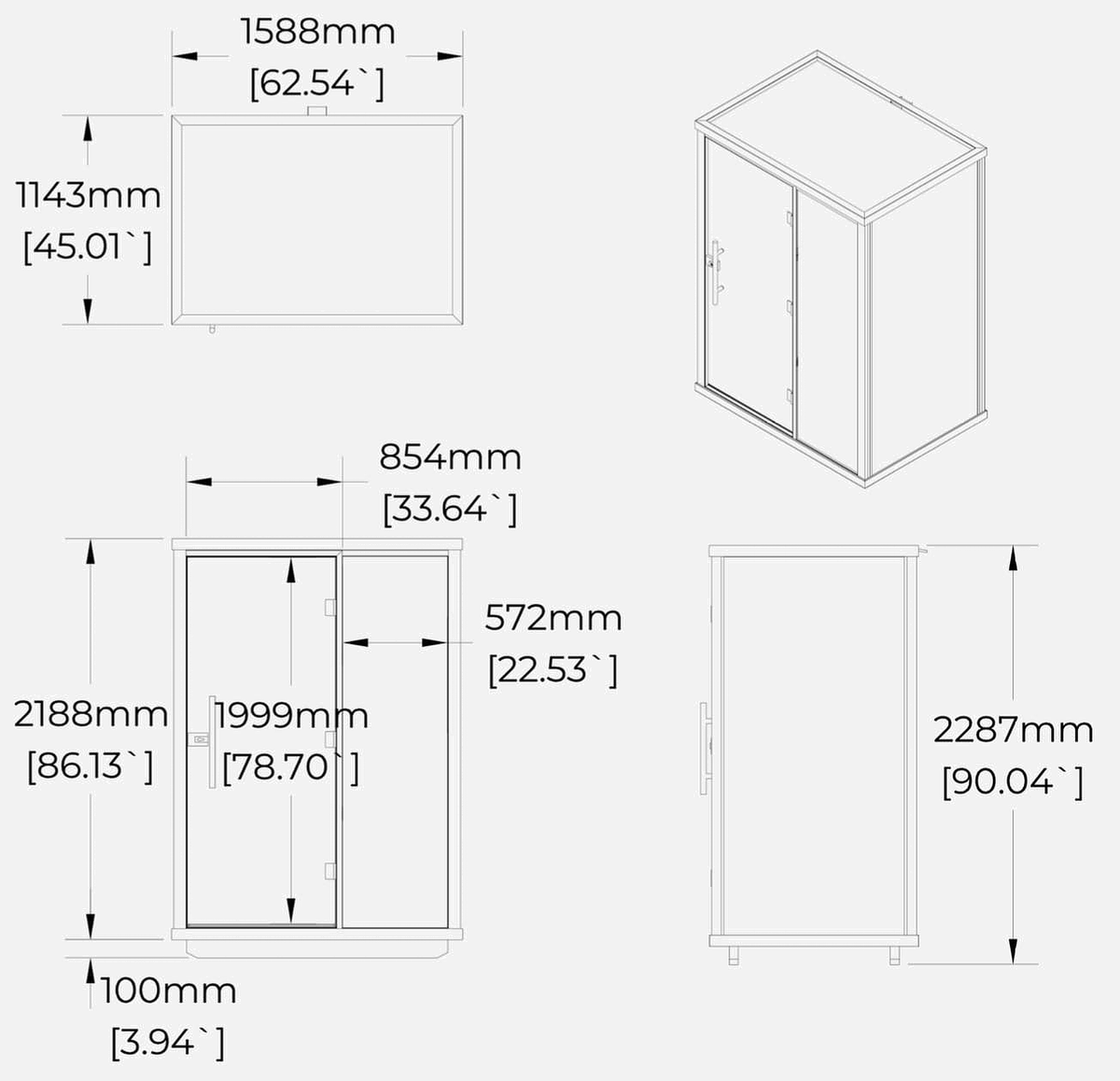2 Person Compact Outdoor Sauna with Mirror-Glass Facade