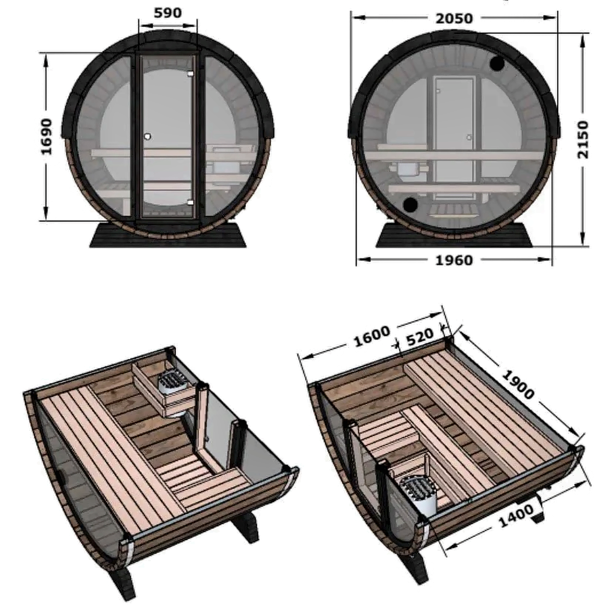 2–3 Person Thermowood Barrel Sauna with Custom Heating Options