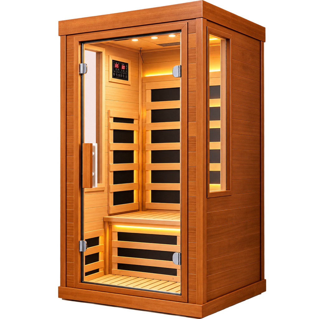 1-Person Far Infrared Home Sauna – Indoor Dry Wood Sauna with Low EMF Carbon Heaters