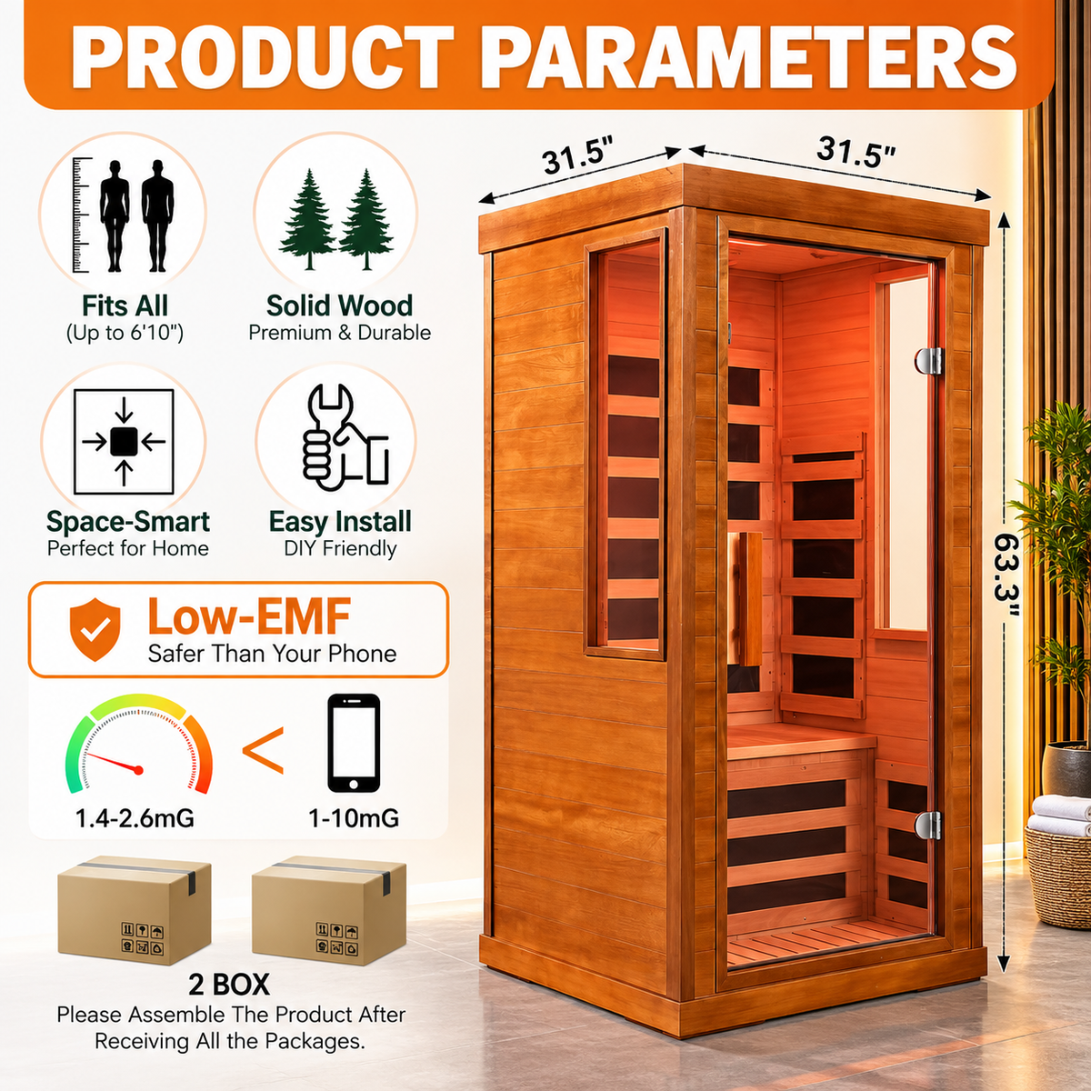 1-Person Far Infrared Home Sauna – Indoor Dry Wood Sauna with Low EMF Carbon Heaters