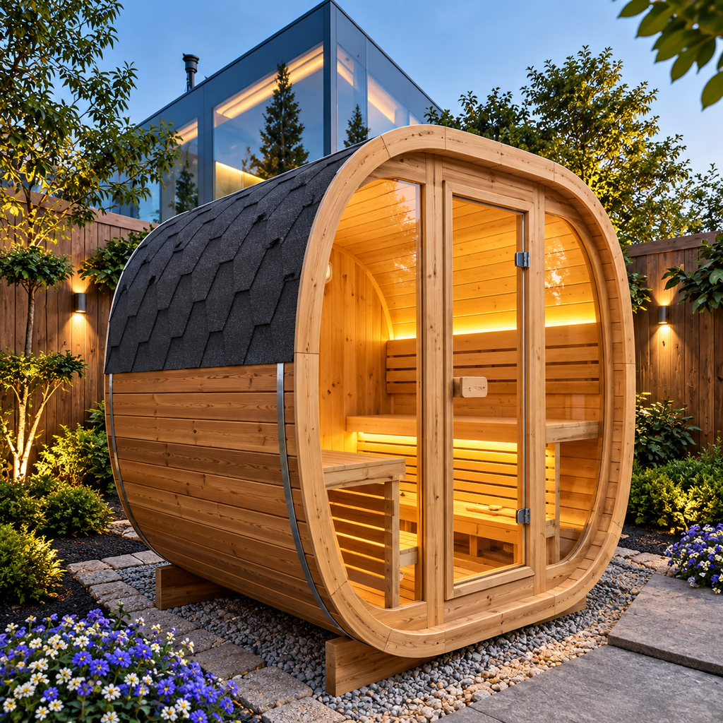 VIRPOL RL-S407 2–4 Person Outdoor Cube Sauna – Solid Hemlock Wood Sauna with 6KW Electric Heater