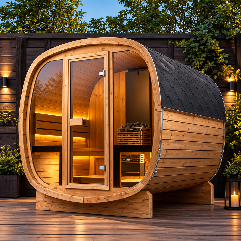 VIRPOL RL-S407 2–4 Person Outdoor Cube Sauna – Solid Hemlock Wood Sauna with 6KW Electric Heater