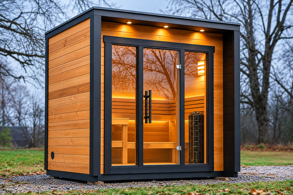 Custom 6-Person Outdoor Cube Sauna – Modern Canadian Hemlock Wood Sauna Room