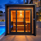Custom 6-Person Outdoor Cube Sauna – Modern Canadian Hemlock Wood Sauna Room