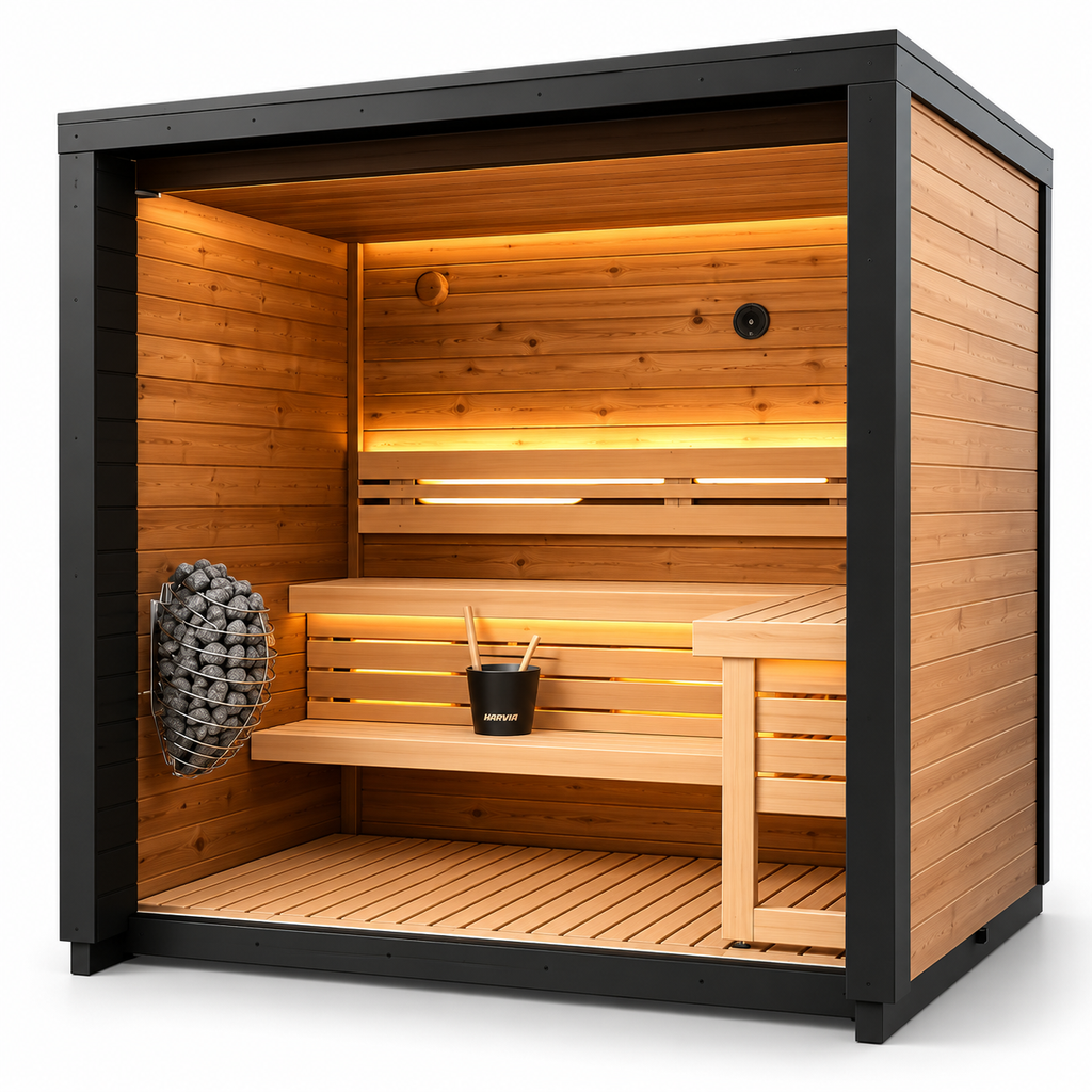 Custom 6-Person Outdoor Cube Sauna – Modern Canadian Hemlock Wood Sauna Room